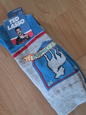 Ted Lasso Blue & White Crew Socks - Graphic Crew Pair, Lg, Nwt